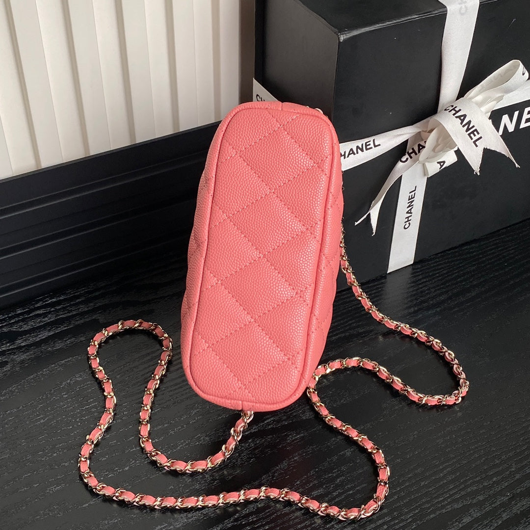 Sac Hobo CC 25C 21,5 cm, poignée supérieure, cuir de veau grainé rose foncé