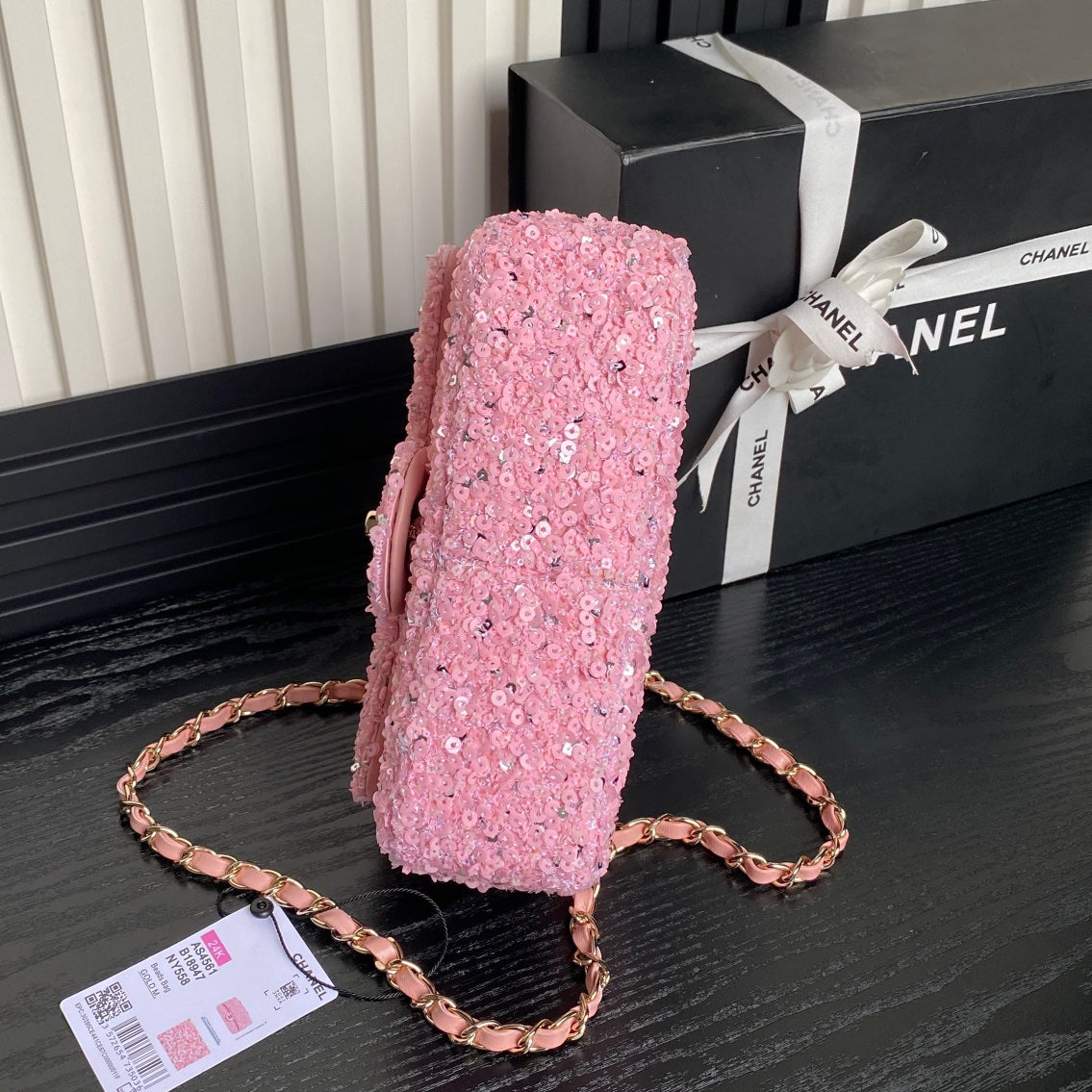 Sac à rabat CC 24K 20 cm à paillettes roses 