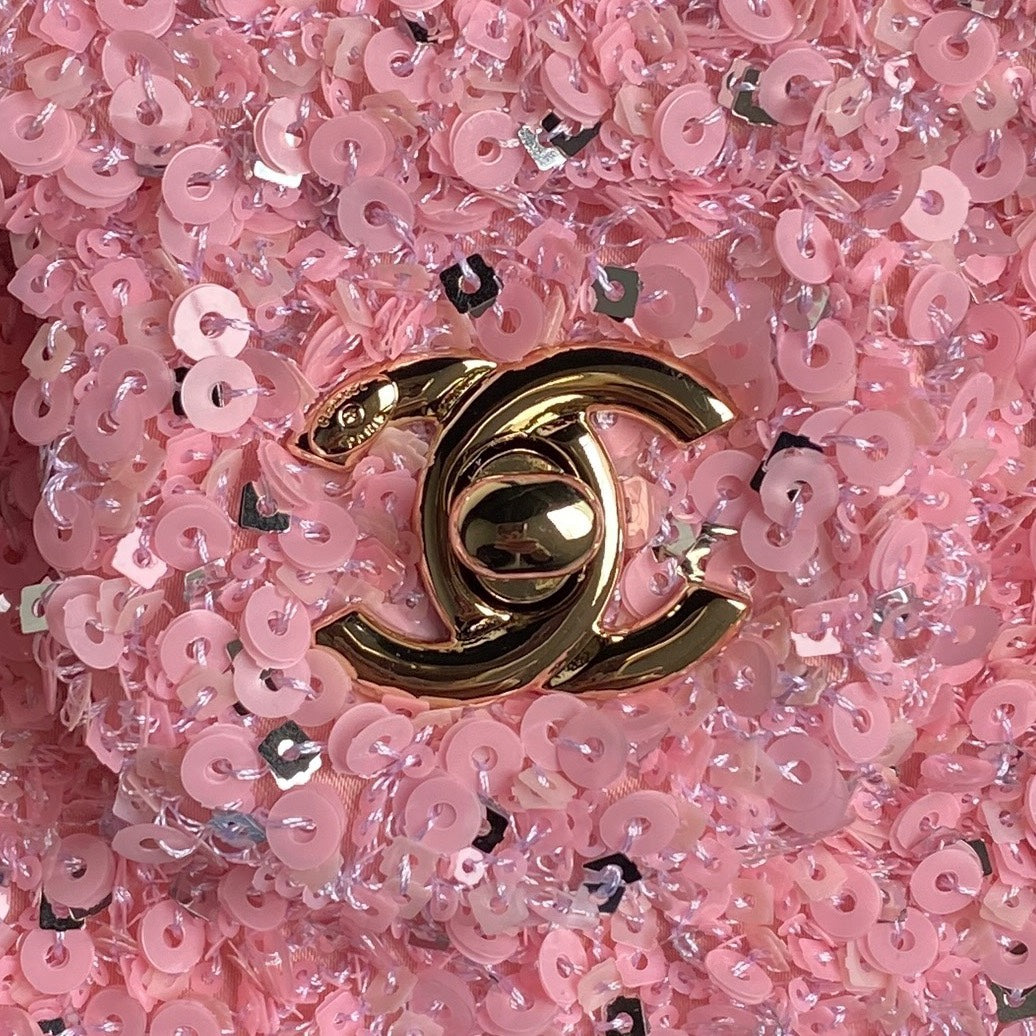 Sac à rabat CC 24K 20 cm à paillettes roses 