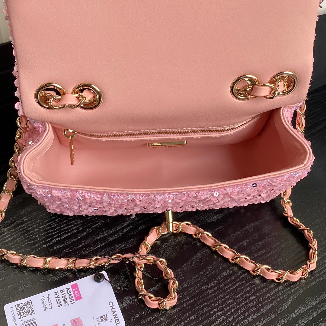 Sac à rabat CC 24K 20 cm à paillettes roses 