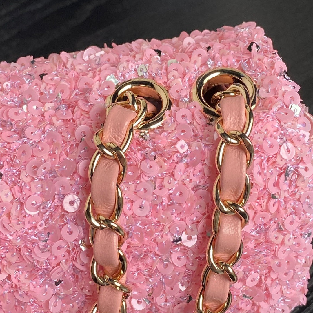 Sac à rabat CC 24K 20 cm à paillettes roses 