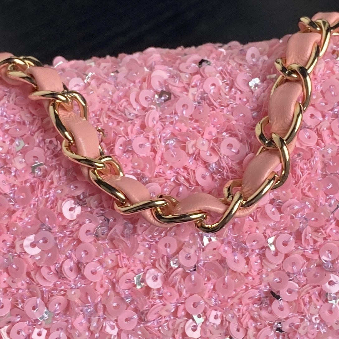 Sac à rabat CC 24K 20 cm à paillettes roses 