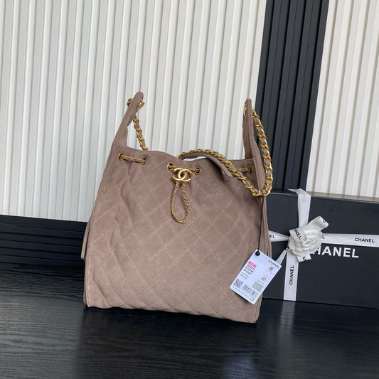 Sac Hobo CC 25C 40 cm en daim marron rosé