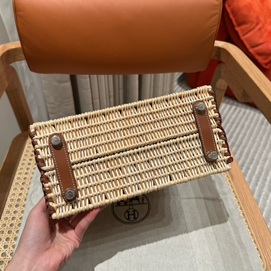 HM BIRKIN 25 CM PICNIC GOLD BAMBOU ET ROTIN