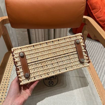 HM BIRKIN 25 CM PICNIC GOLD BAMBOU ET ROTIN