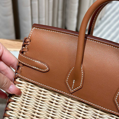 HM BIRKIN 25 CM PICNIC GOLD BAMBOU ET ROTIN