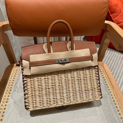 HM BIRKIN 25 CM PICNIC GOLD BAMBOU ET ROTIN