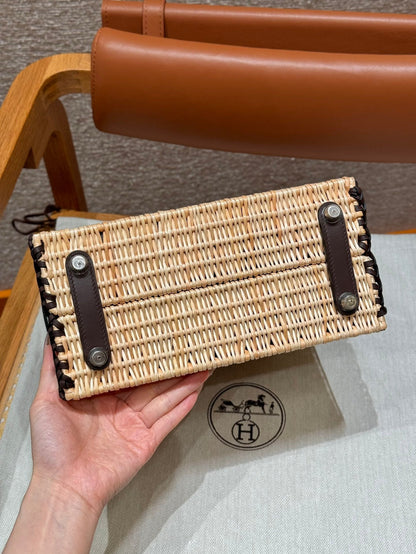 HM BIRKIN 25 CM PICNIC CHOCOLAT BAMBOU ET ROTIN