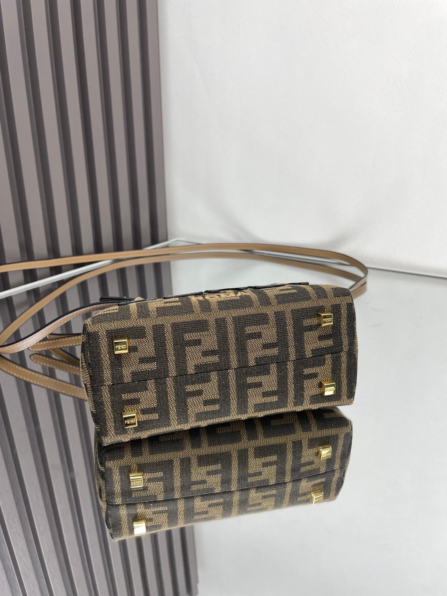 BY THE WAY MINI 18 EN TISSU JACQUARD SOJA ET GARNITURES EN CUIR DE VEAU MARRON