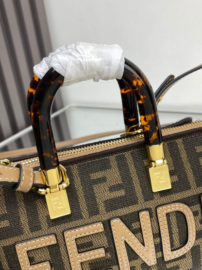 BY THE WAY MINI 18 EN TISSU JACQUARD SOJA ET GARNITURES EN CUIR DE VEAU MARRON