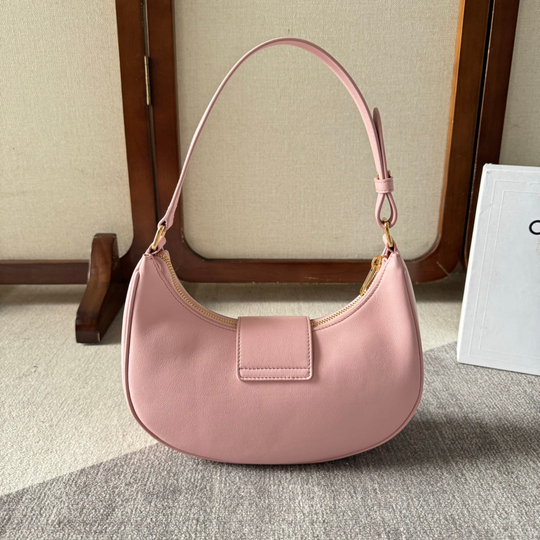 SAC AVA TRIOMPHE MOYEN 23 EN CUIR DE VEAU LISSE ROSE CLAIR, QUINCAILLERIE DORÉE