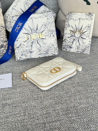 CD Logo Caro 11cm Compact Wallet White Calfskin