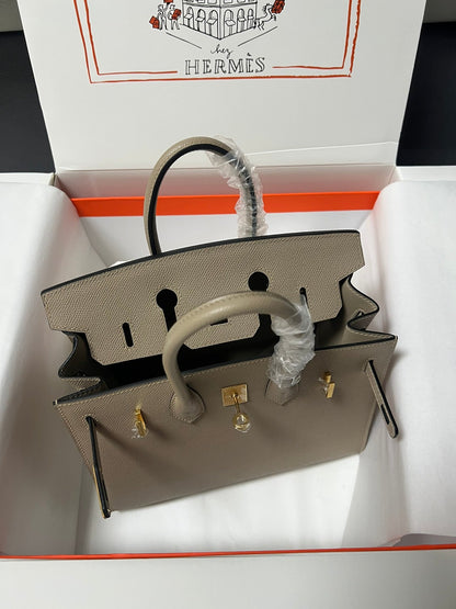 HM BIRKIN SELLIER ÉTOUPE CUIR EPSOM GRIS QUINCAILLERIE DORÉ