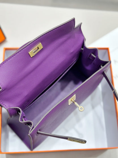 HM ケリー 25cm パープルエプソムレザー ゴールド金具