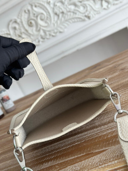 MINI SAC NEO 17 EVELYNE EN TOILE BRUN OYSTER ET CUIR DE VEAU BLANC