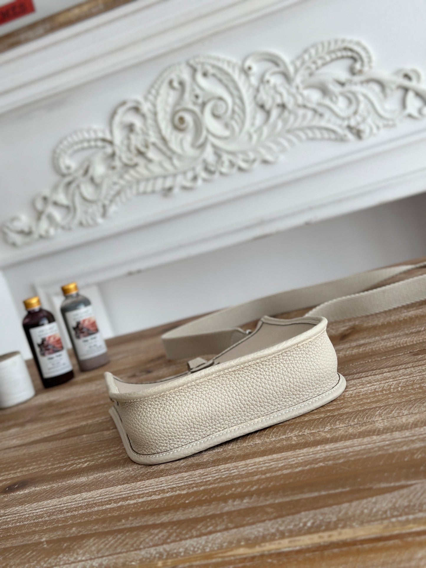 MINI SAC NEO 17 EVELYNE EN TOILE BRUN OYSTER ET CUIR DE VEAU BLANC