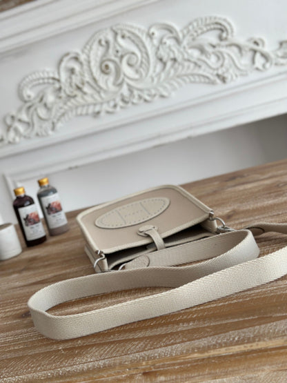 MINI SAC NEO 17 EVELYNE EN TOILE BRUN OYSTER ET CUIR DE VEAU BLANC