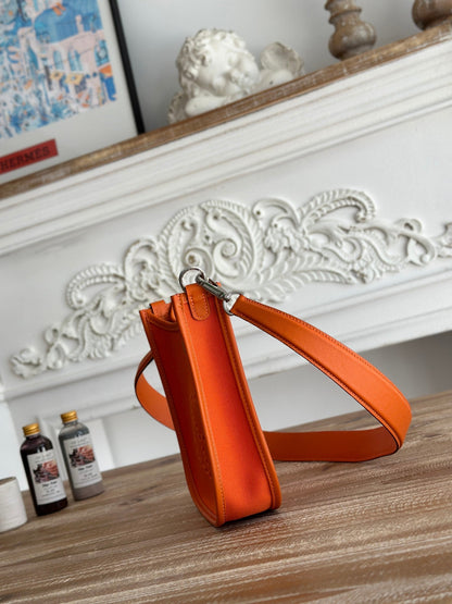 MINI SAC NEO 17 EVELYNE EN TOILE ORANGE FEU ET CUIR DE VEAU