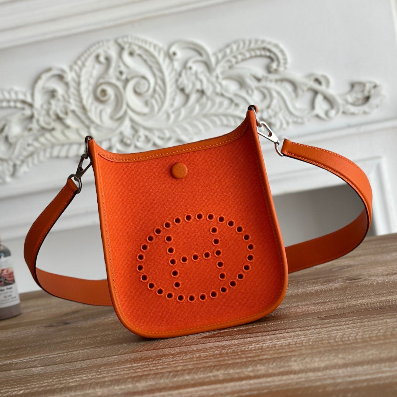 MINI SAC NEO 17 EVELYNE EN TOILE ORANGE FEU ET CUIR DE VEAU