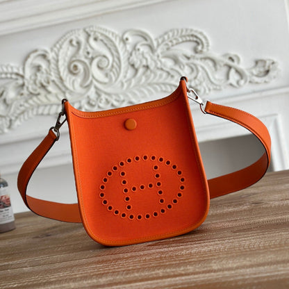 MINI SAC NEO 17 EVELYNE EN TOILE ORANGE FEU ET CUIR DE VEAU