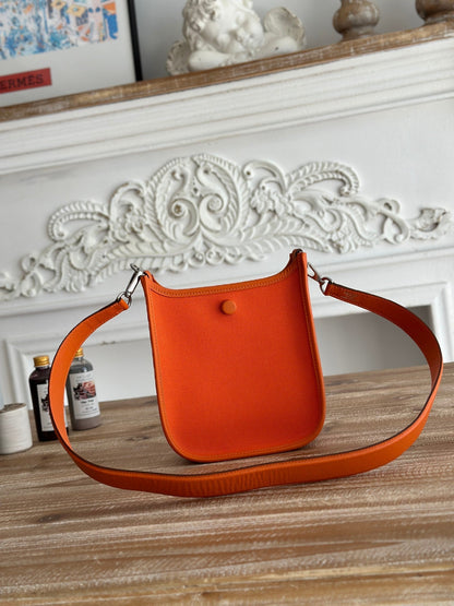 MINI SAC NEO 17 EVELYNE EN TOILE ORANGE FEU ET CUIR DE VEAU