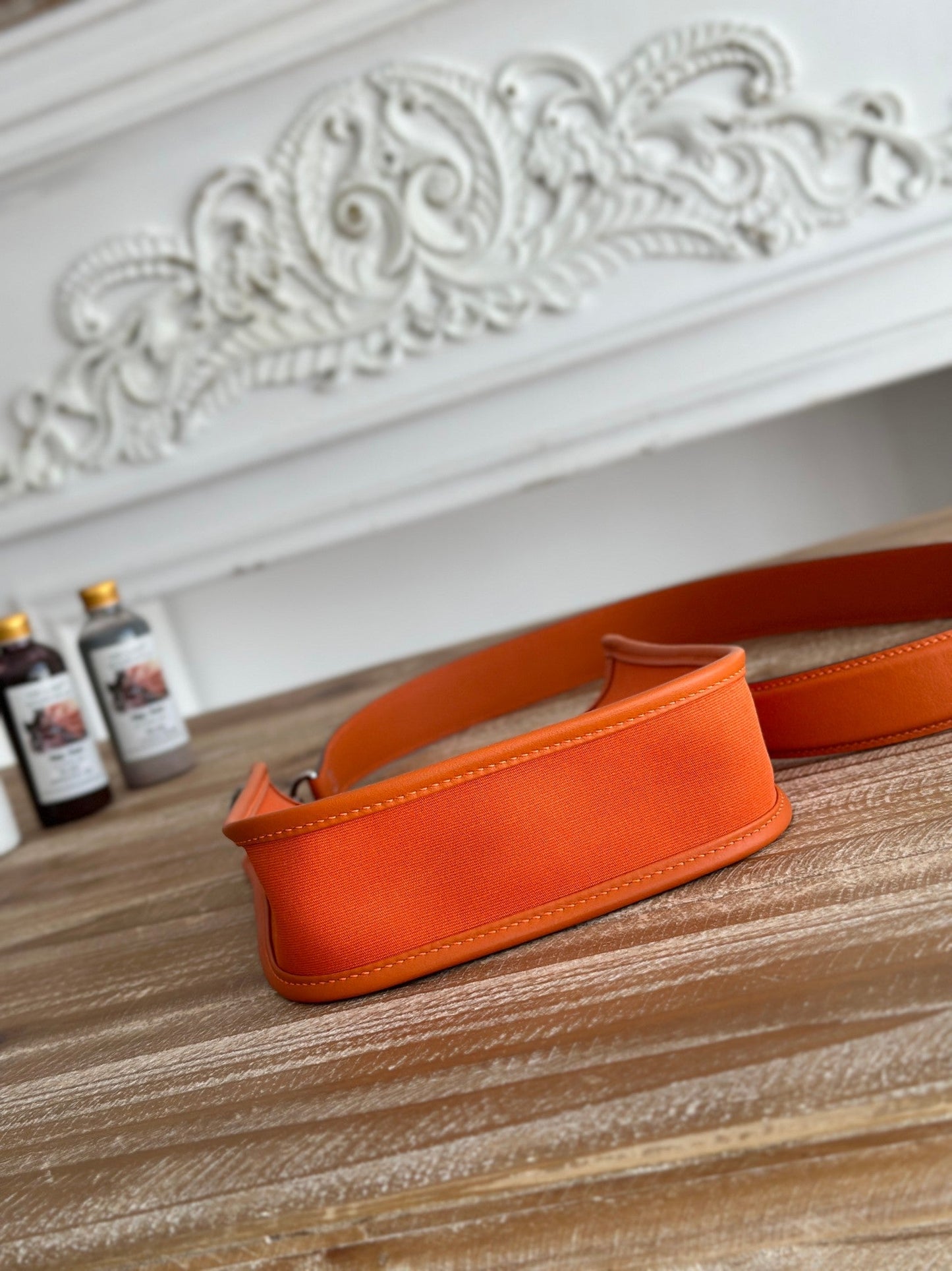 MINI SAC NEO 17 EVELYNE EN TOILE ORANGE FEU ET CUIR DE VEAU