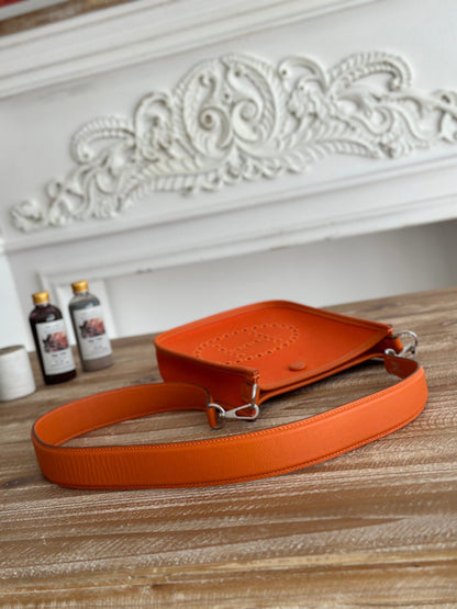MINI SAC NEO 17 EVELYNE EN TOILE ORANGE FEU ET CUIR DE VEAU