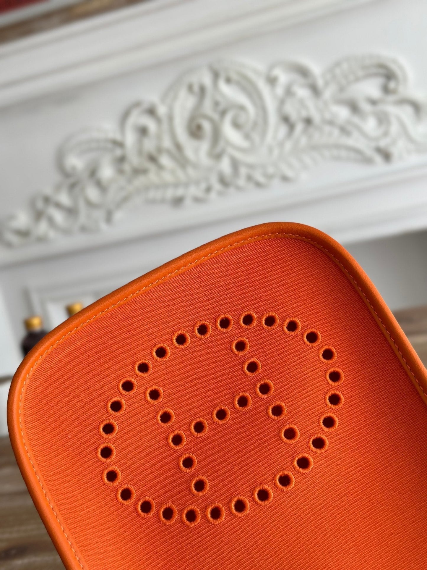 MINI SAC NEO 17 EVELYNE EN TOILE ORANGE FEU ET CUIR DE VEAU