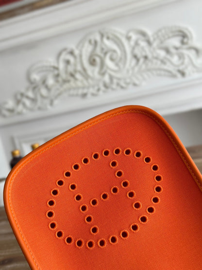 MINI SAC NEO 17 EVELYNE EN TOILE ORANGE FEU ET CUIR DE VEAU