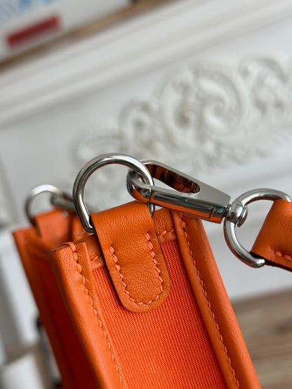 MINI SAC NEO 17 EVELYNE EN TOILE ORANGE FEU ET CUIR DE VEAU