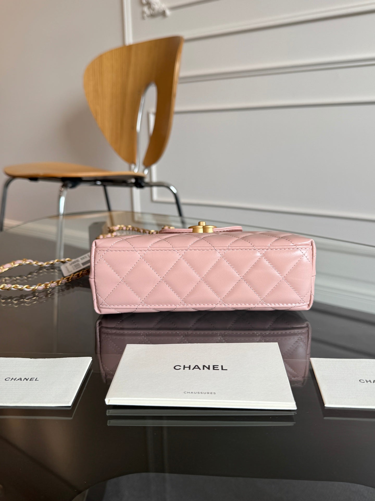 SAC CABAS KELLY 19 EN CUIR DE VEAU ROSE CLAIR, QUINCAILLERIE DORÉE 