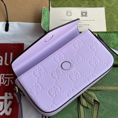 SUPER MINI SAC BANDOULIÈRE 21 EN CUIR DE VEAU GAUFRÉ VIOLET CLAIR