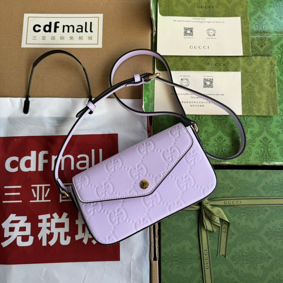 SUPER MINI SAC BANDOULIÈRE 21 EN CUIR DE VEAU GAUFRÉ VIOLET CLAIR