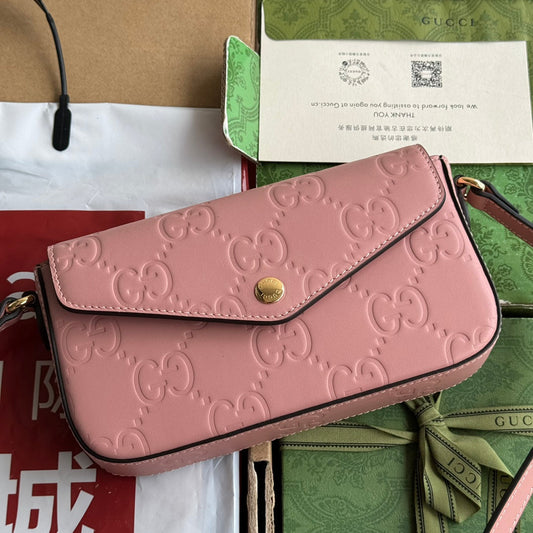 SUPER MINI SAC BANDOULIÈRE 21 EN CUIR DE VEAU ROSE BALLERINE GAUFRÉ