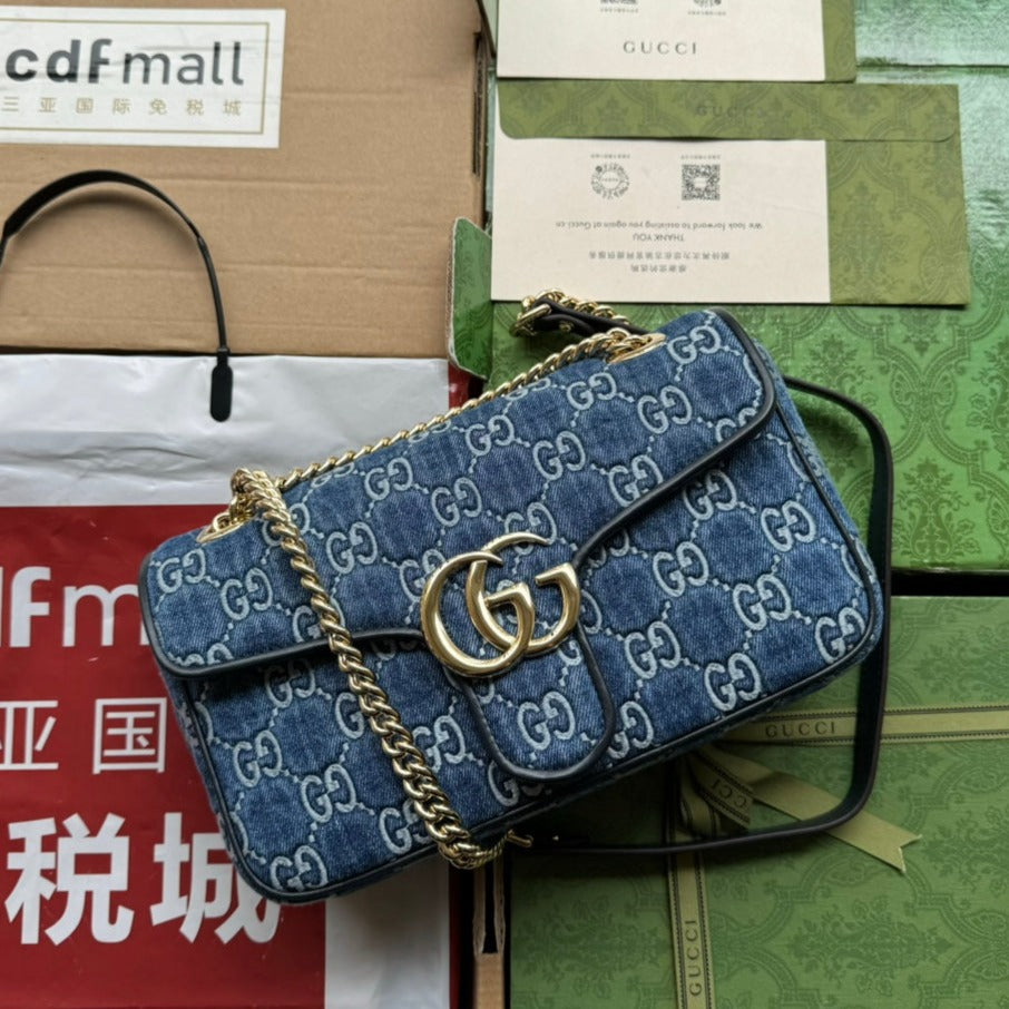 GGマーモント 26cm ブルーモノグラムデニム ゴールド金具
