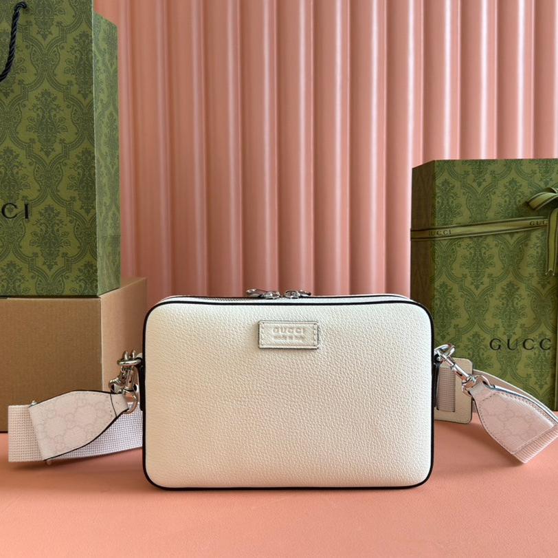 PETIT SAC BANDOULIÈRE 24 AVEC ÉTIQUETTE EN CUIR DE VEAU BLANC ET BORDURE EN TOILE