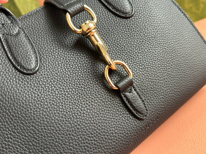 Petit sac fourre-tout Jackie 24 en cuir de veau noir et métal doré