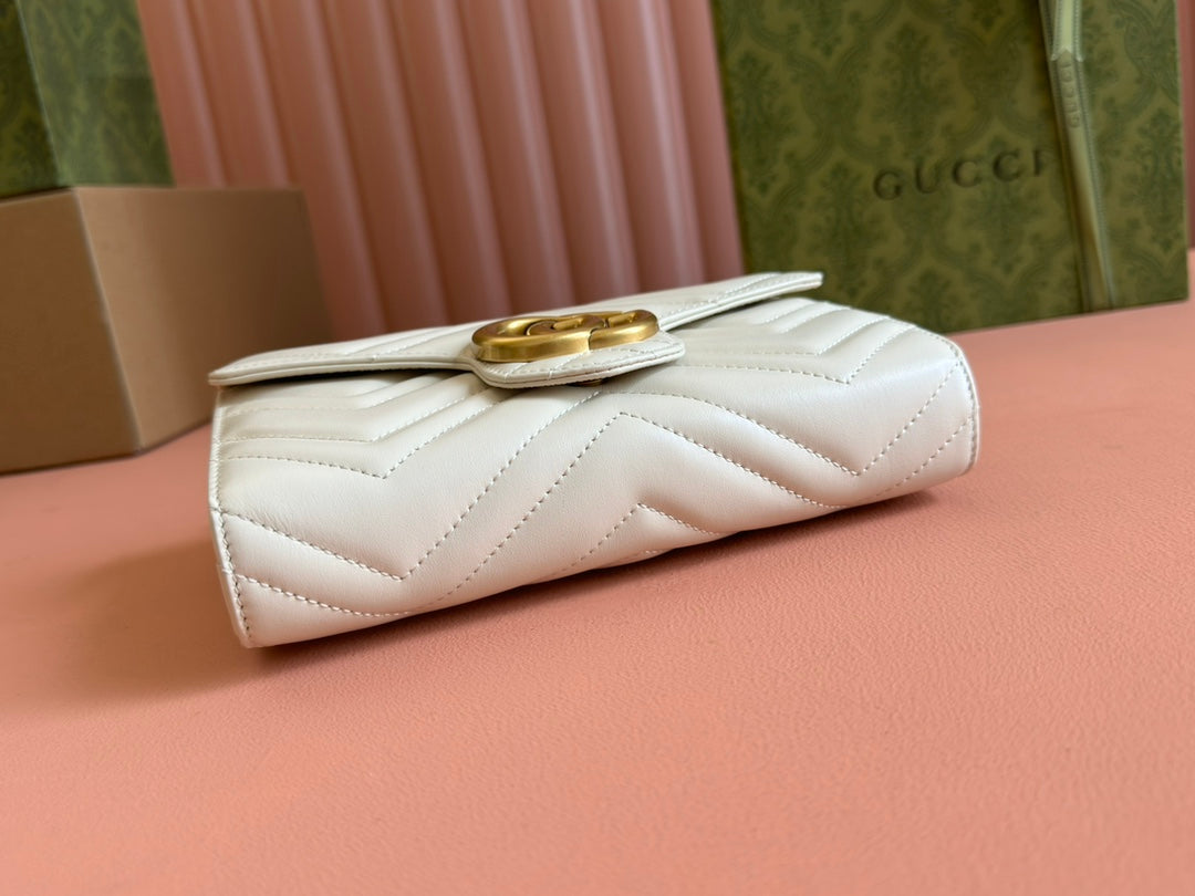 Petit sac bandoulière Marmont 20 en cuir d'agneau blanc et matériel doré