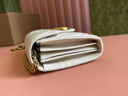 Petit sac bandoulière Marmont 20 en cuir d'agneau blanc et matériel doré