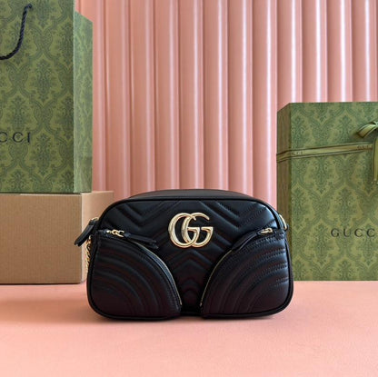Petit sac bandoulière Marmont 24 en cuir de veau noir et métal doré