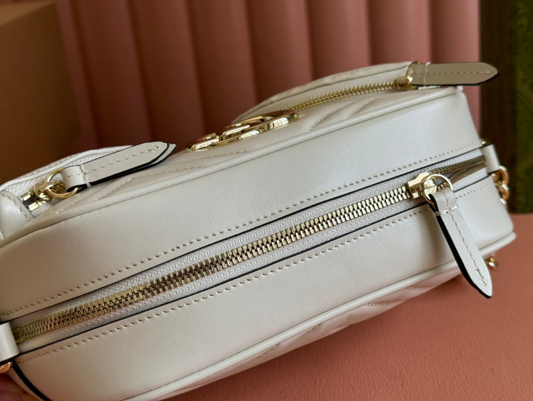 Petit sac bandoulière Marmont 24 pouces en cuir de veau blanc et métal doré