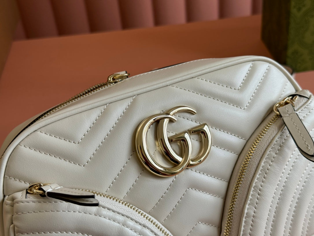 Petit sac bandoulière Marmont 24 pouces en cuir de veau blanc et métal doré