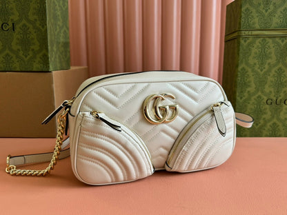 Petit sac bandoulière Marmont 24 pouces en cuir de veau blanc et métal doré
