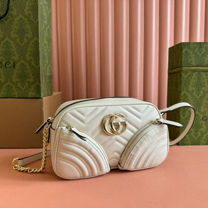 Petit sac bandoulière Marmont 24 pouces en cuir de veau blanc et métal doré