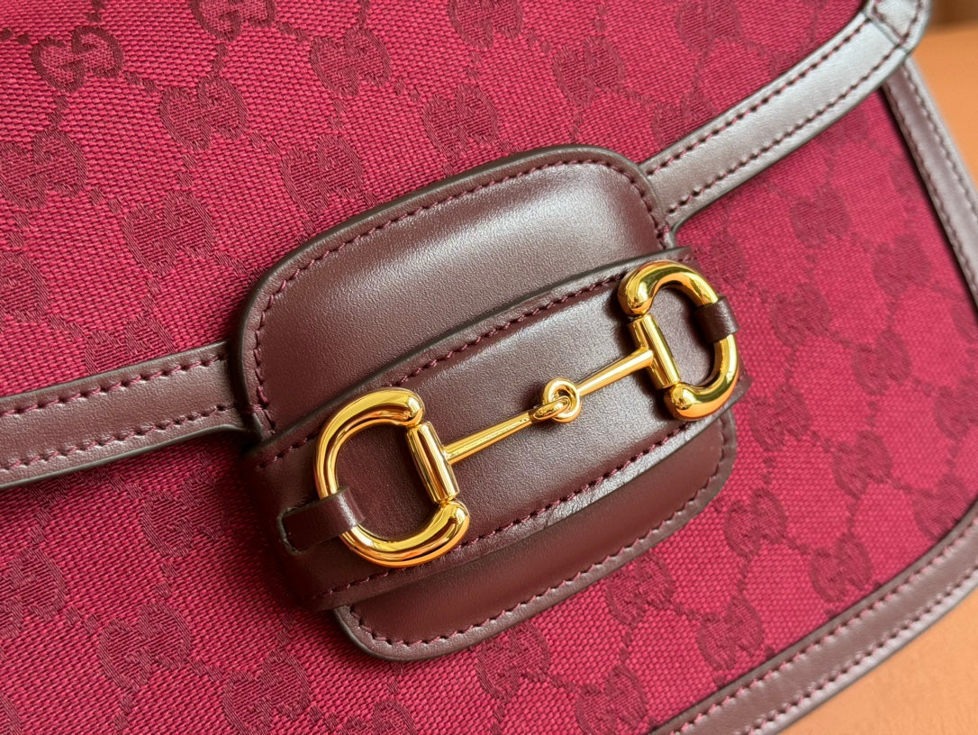 ホースビット 1955 ショルダーバッグ 25 ワインレッド キャンバス＆カーフスキン ゴールド金具