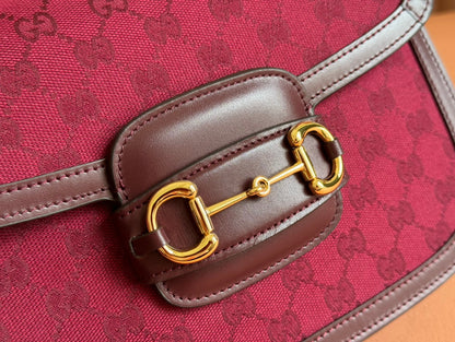 ホースビット 1955 ショルダーバッグ 25 ワインレッド キャンバス＆カーフスキン ゴールド金具