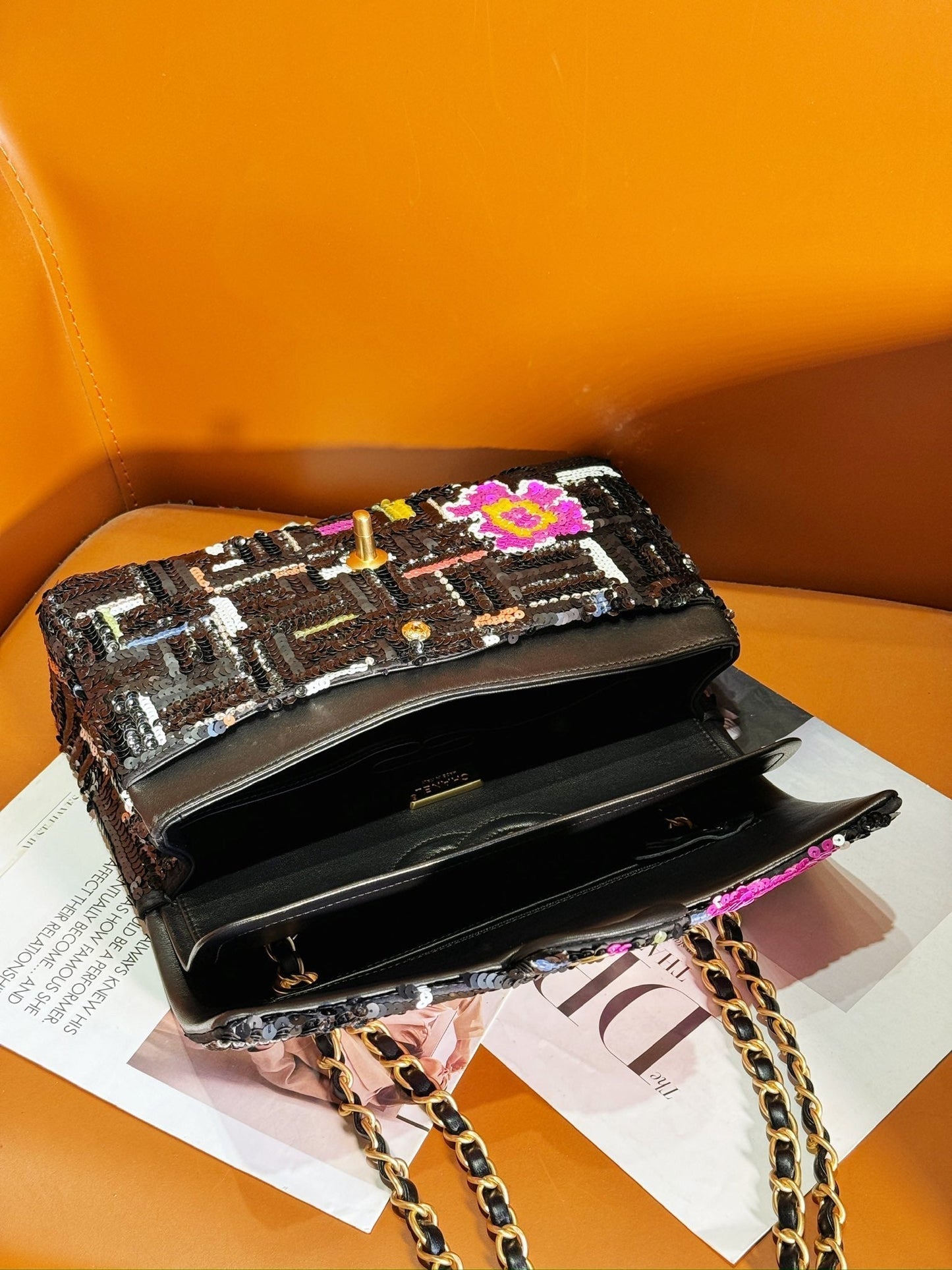 Sac à rabat 24S 25,5 cm Noir Blanc Violet Sequins