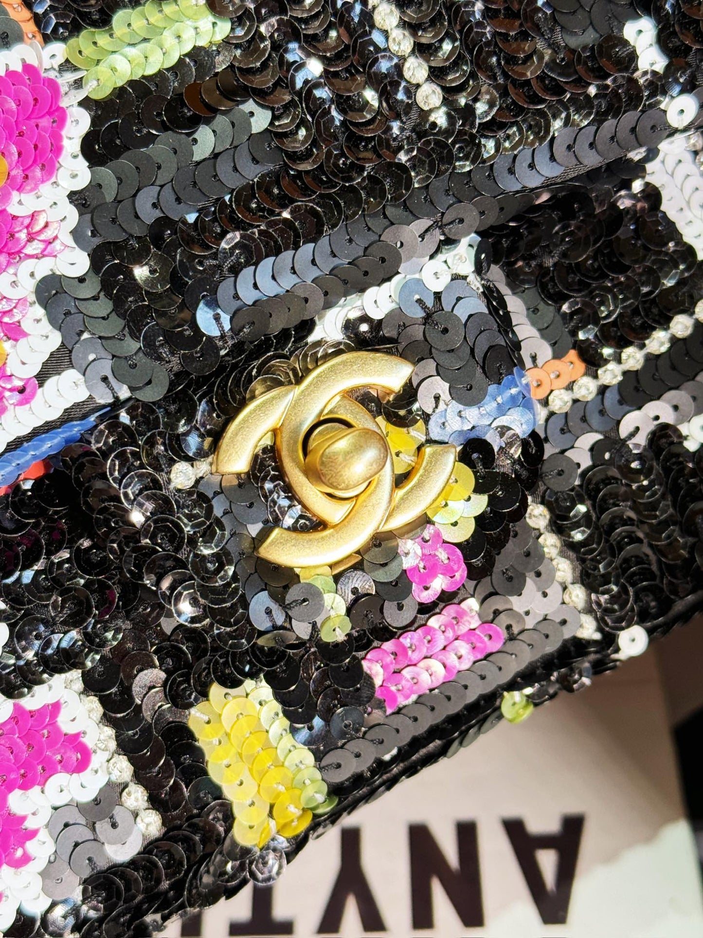 Sac à rabat 24S 25,5 cm Noir Blanc Violet Sequins