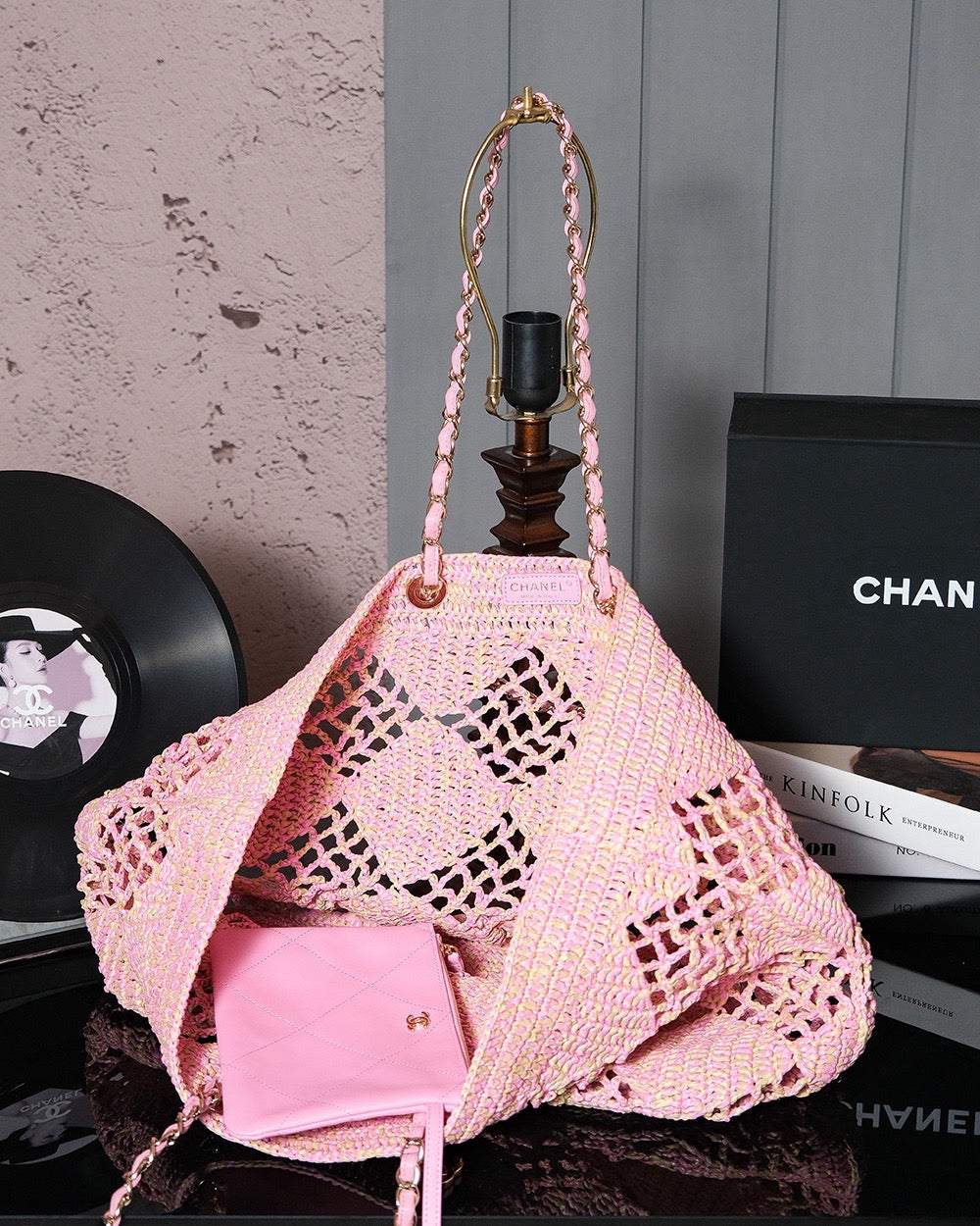 sac de plage cc coco 51cm raphia rose