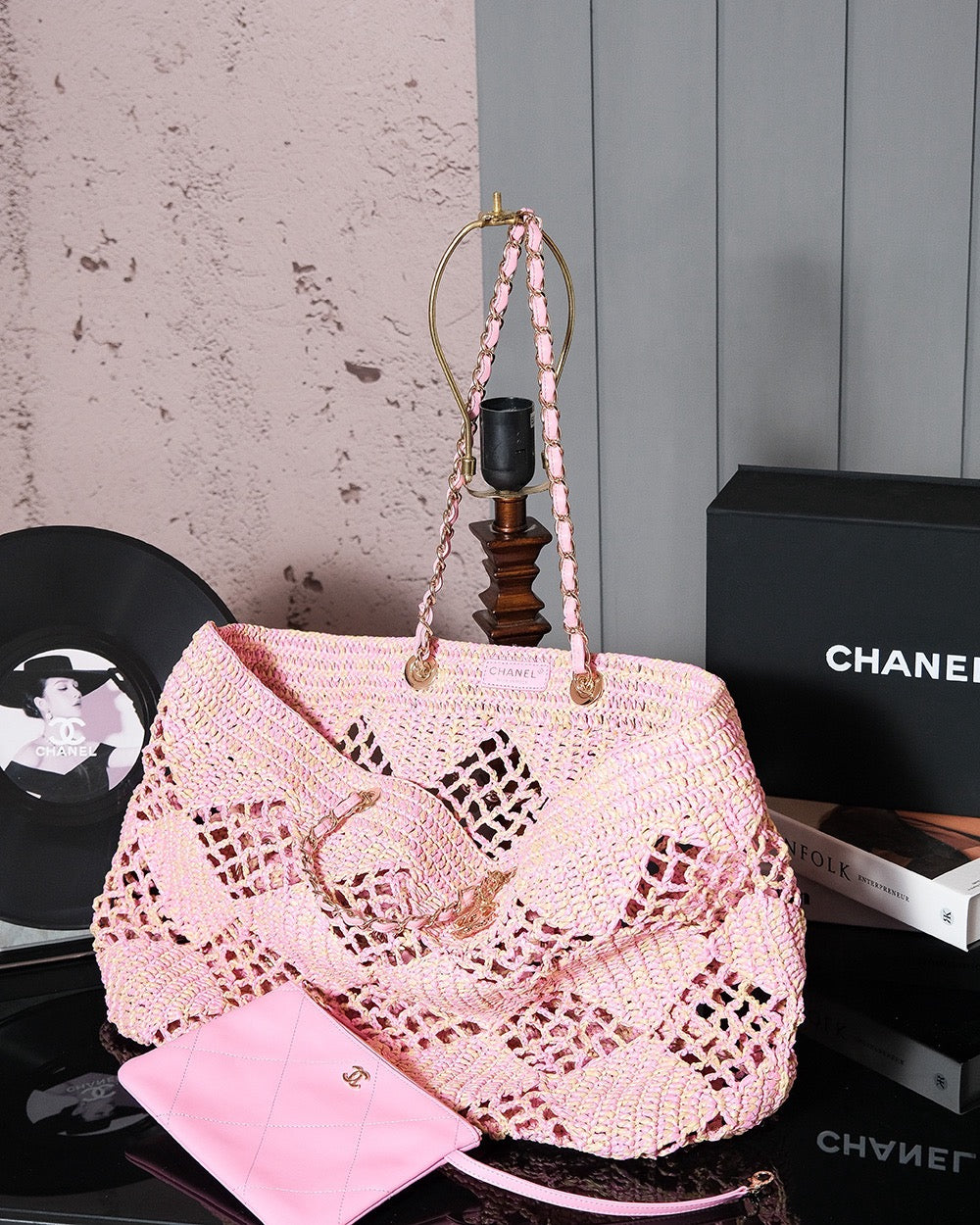 sac de plage cc coco 51cm raphia rose